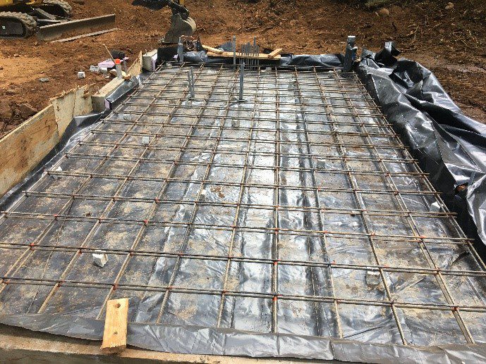 A floor slab being constructed with steel reinforcement.