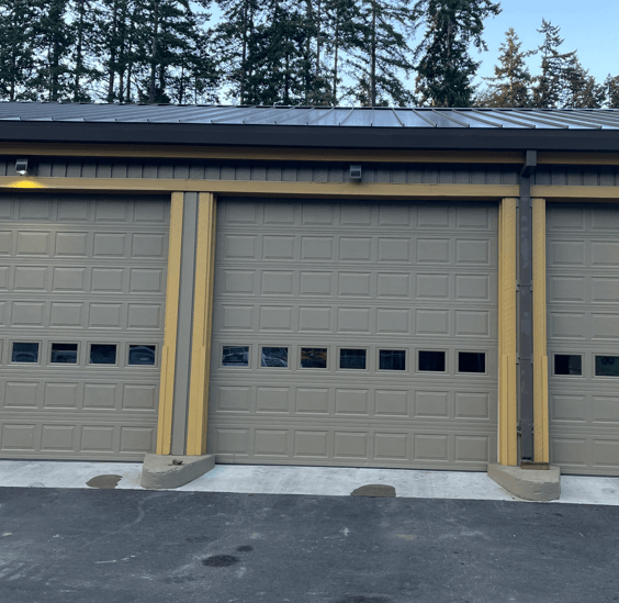 A garage door that is open and closed.